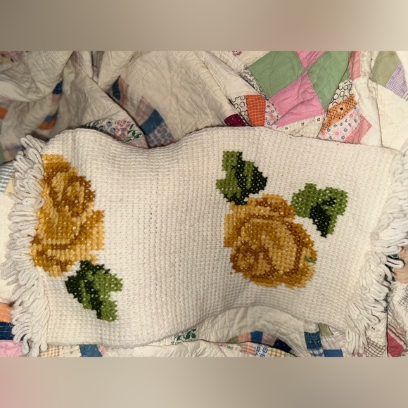 Other - Vintage Handmade Floral Needlepoint Cross Stitch Doily/Cushion Cover